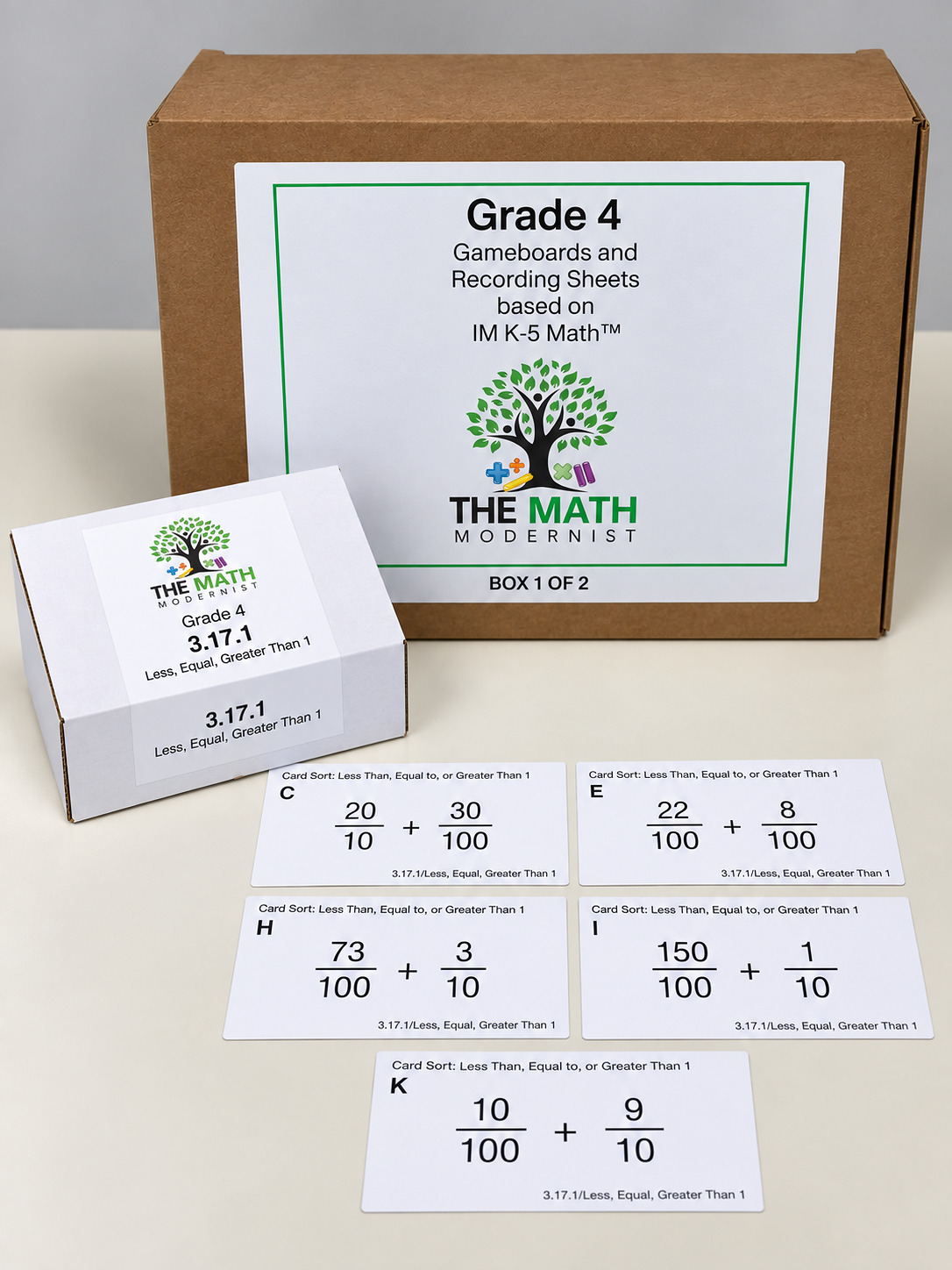 Grade 4 kit as delivered, boxes labeled by grade and lesson.