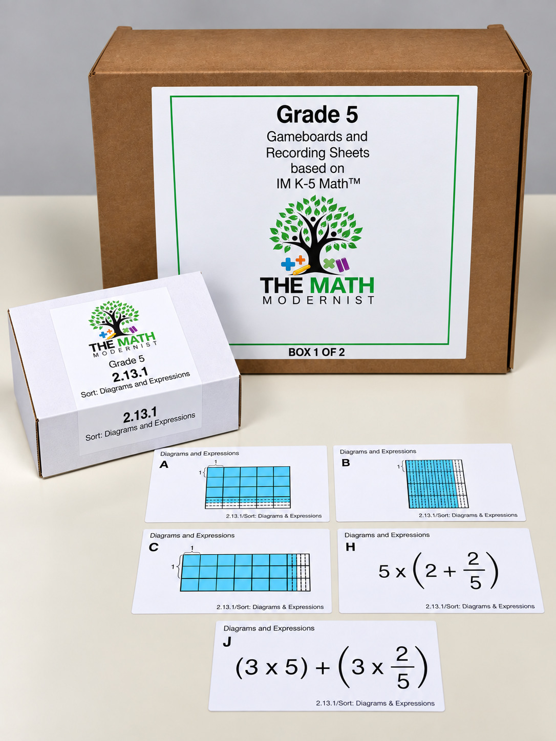 Grade 5 kit as delivered, boxes labeled by grade and lesson.