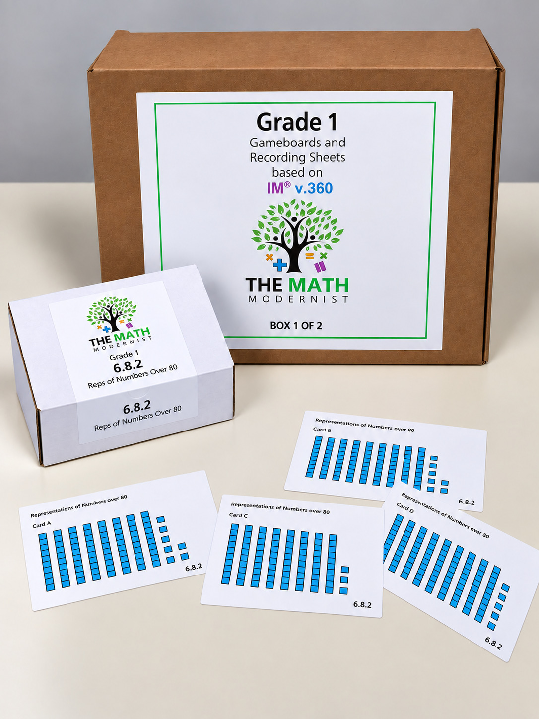 Grade 1 kit as delivered, boxes labeled by grade and lesson.