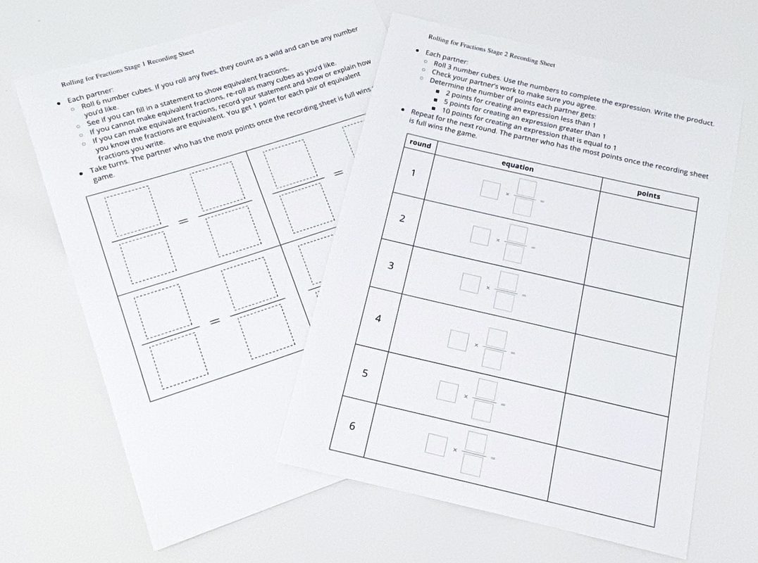 Rolling for Fractions Recording Sheet