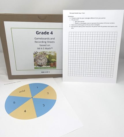 picture of box,teacher worksheet and pie chart worksheet for IM Math k-5 teaching